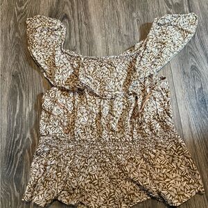 Old Navy Brown Tan Ruffled Smocked Blouse
